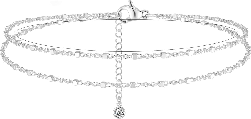 DEARMAY Dainty 14K Gold Plated Ankle Bracelets for Women, Waterproof 14K Gold Plated Link Chain Anklets Non Tarnish Set Pack Summer Beach Jewelry Gift