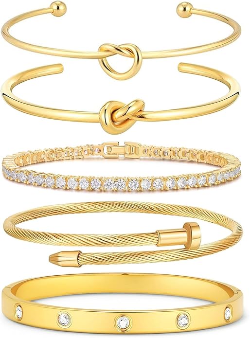 18 K Gold Plated Love Bangle Bracelet Stack Cuff Jewelry for Women Jewelry Set for Women Gift with Box