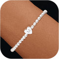 Valentines Day Gifts for Women Her - Dainty Beaded Heart Initial Bracelets Letter A-Z Charm Stretch Bead Ball Bracelet Trendy Jewelry Gifts