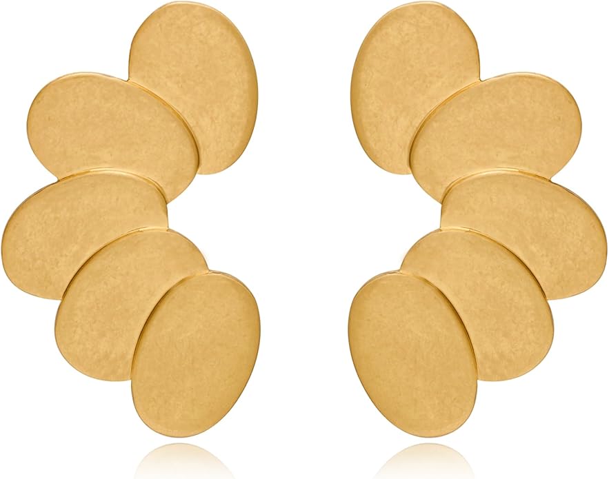 Chunky Gold Statement Earrings For Women Gold Plated Sectored Flower Leaf Shell Angel Wing Earrings Trendy Boho Jewelry For Women Large Stud Earrings Hypoallergenic Earrings