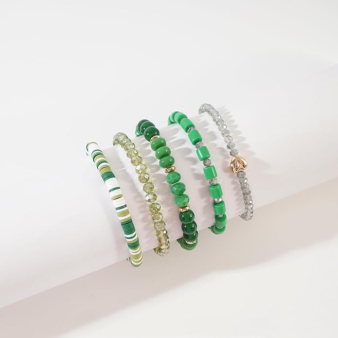 Heishi Beaded Stretch Bracelets for Women Stackable Polymer Clay Beads Bracelets Friendship Boho Summer Beach Bracelet Jewelry Set