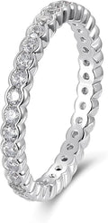 D Color VVS1 Clarity Moissanite Hand Setting Eternity Rings for Women, Solid 925 Sterling Silver Rhodium Finish, Stackable Ring, Wedding Birthday Valentines Anniversary Mothers Day Ideal Gift for Her