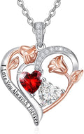 Valentine's Day Gifts for Wife 925 Sterling Silver Double Birthstone Pendant Necklaces I Love You for Always and Forever Necklace Anniversary Birthday Gifts for Wife Girlfriend Mom Her