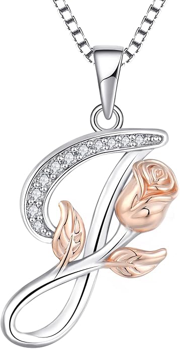 STARCHENIE Initial Necklace for Women Sterling Silver Letters 26 Alphabet Pendant Rose Flower Jewelry Gifts for Family Sisters Friend