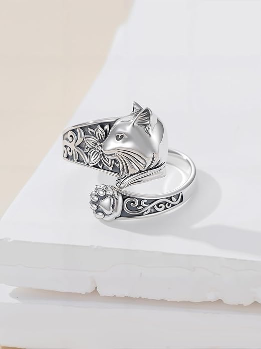 Midari Sun and Moon/Bee/Celtic/Life of Tree/Lotus Spoon Ring for Women 925 Sterling Silver Adjustable Ring Open Ring for Women Men Halloween Birthday Gift