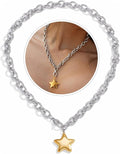 Chunky Gold Necklace with Star Pendant for Women,18K Gold Plated Stainless Steel Sweatproof Non Tarnish Hypoallergenic Chain,Trendy Chunky Necklaces for Women,Star Necklace Fashion Statement Jewelry