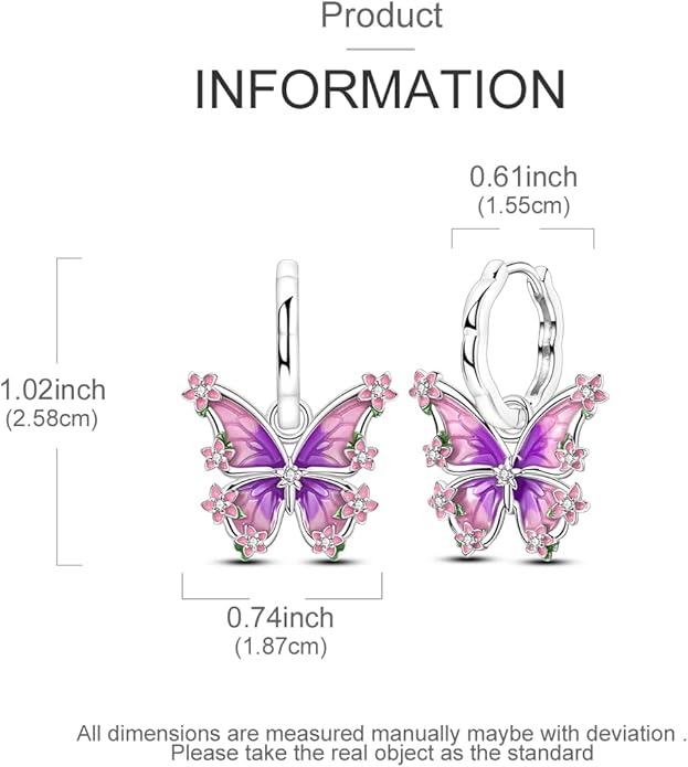 LAZA 925 Sterling Silver Hoop Earrings for Women, Hypoallergenic Huggie Butterfly Dangle Drop Earrings Colorful Flower Earrings Jewelry Gifts