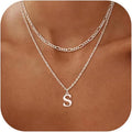 Initial Necklaces for Women Dainty Gold Silver Layered Letter Pendant Necklace Cute Figaro Chain Choker Necklace Personalized Trendy Stuff Jewelry Stack Gift for Women Her
