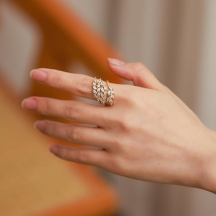 18K Gold Plated Cubiz Zirconia Wedding Engagement Wide Adjustable Band Ring for Women