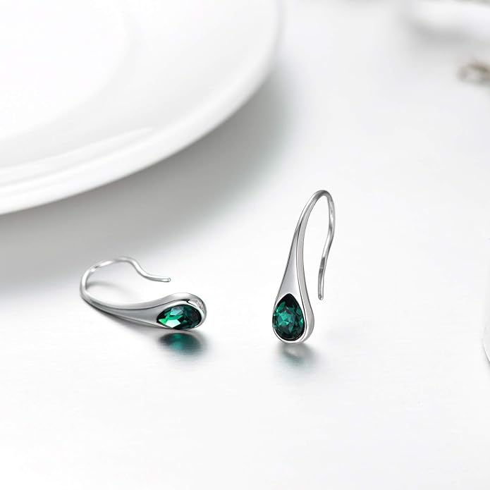 925 Sterling Silver Small Pear-Shaped Modern Style Hook Earrings with Crystals from Austria