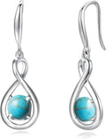 FANCIME Valentines Day Gift Dangle Drop Earrings 925 Sterling Silver Dainty Infinity Round Gemstone Birthstone Jewelry Birthday Gifts for Her Women