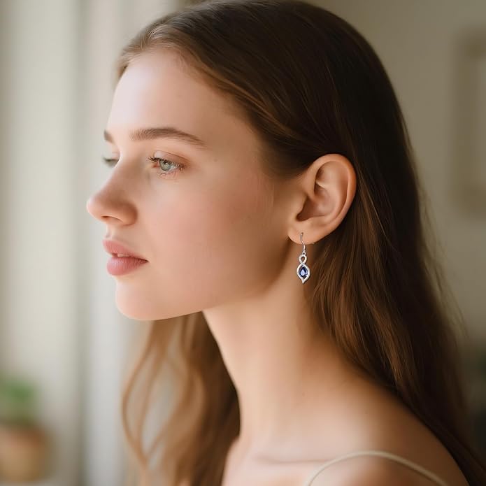 YFN Dangle Drop Earrings 925 Sterling Silver Dainty Infinity Gemstone Birthstone Jewelry Birthday Gifts for Her Women