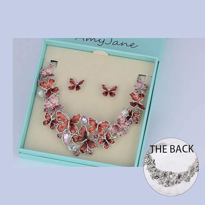 AMYJANE Vintage Statement Jewelry Set - Spring Leaf Flower Floral Plant Necklace Earring Set Crystal Rhinestone Fashion Costume Jewelry for Women Prom Party Unique Gift