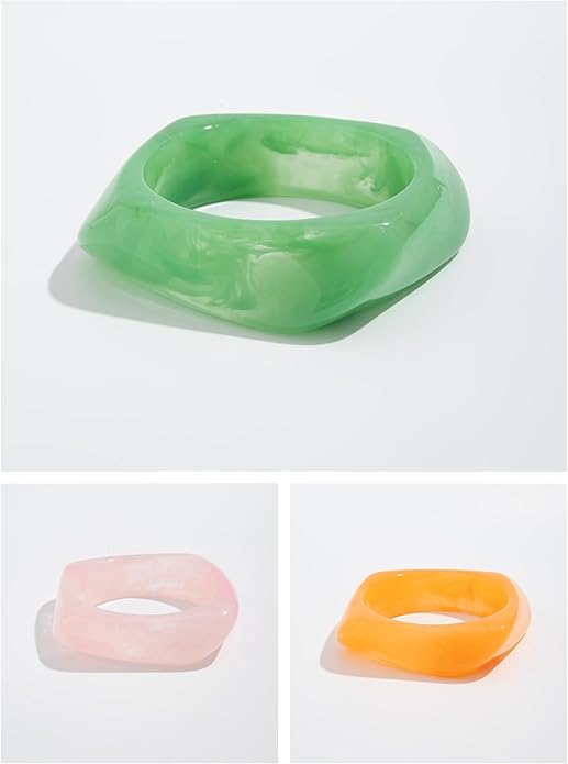 ALEXTINA 3Pcs Acrylic Resin Bangles for Women, Wide Resin Bracelets Chunky Cuff Bracelets Set Stackable Bracelets, Summer Vacation Jewelry Gift for Women