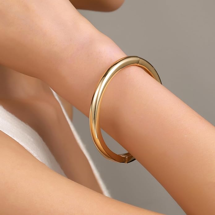 Chunky Gold/Silver Gold Cuff Bangle Bracelets for Women Trendy Hinged Cuff Open Wide Chunky Gold Bracelet Minimalist Bangle Jewelry Gift