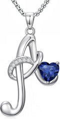 Valentines Day Gifts for Women Alphabet A to Z Initial Birthstone Pendant Necklaces for Women - 18k White Gold Plated Personalized Name Jewelry Valentine Mothers Day Birthday Gifts for Women Her Girlfriend