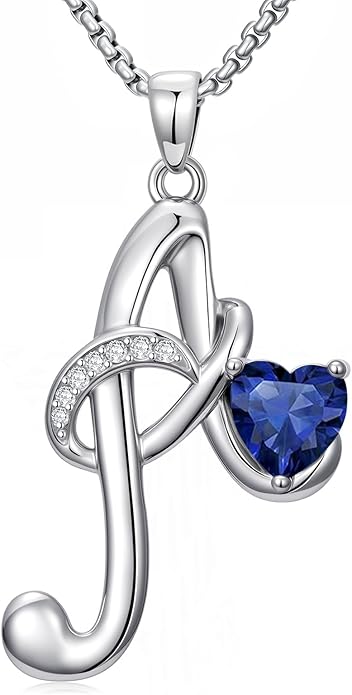 Valentines Day Gifts for Women Alphabet A to Z Initial Birthstone Pendant Necklaces for Women - 18k White Gold Plated Personalized Name Jewelry Valentine Mothers Day Birthday Gifts for Women Her Girlfriend