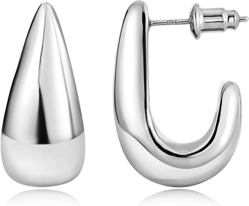 Gacimy Chunky Earrings for Women, Teardrop Earrings with 925 Sterling Silver Post, 14K Gold Plated Statement Drop for Women