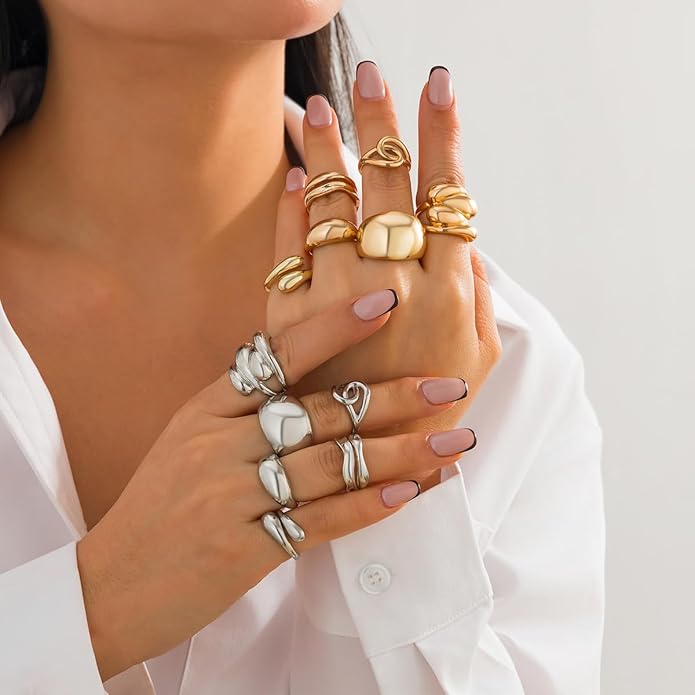 Sora Tuki Rings for Women Chunky Rings Set Adjustable Stackable Ring for Women Bold Thick Statement Ring Trendy Chunky Jewelry