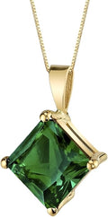 PEORA 14K Yellow Gold Created Emerald Pendant for Women, Classic Solitaire, 2.25 Carats Princess Cut 8mm AAA Grade, Green Emerald Jewelry, May Birthstone, Gifts for Birthday, Anniversary, Wedding