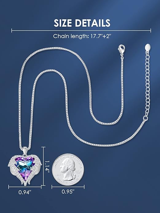 CDE Valentines Day Gifts for Women Angel Wings Necklace for Women with Birthstone, Love Heart Silver Tone/Gold Tone Pendant, Ideal Anniversary or Birthday Jewelry Gifts for Wife Girlfriend Her