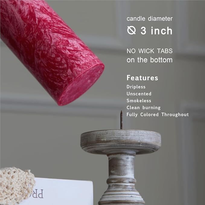 MOZEAL Hand-Poured, Unscented Red Crystal Pillar Decorative Candles, Elegant - Image 2
