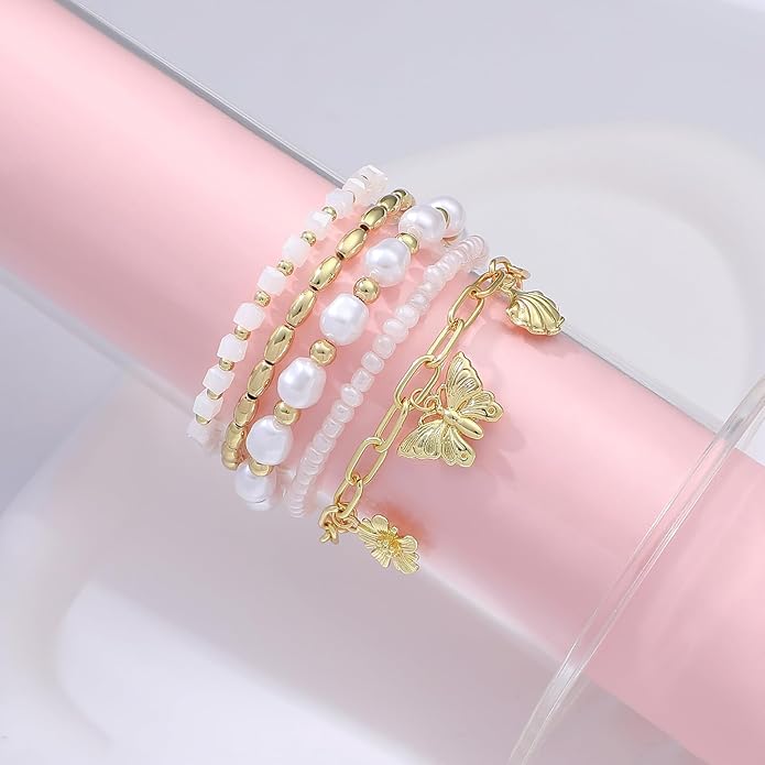 Heishi Beaded Stretch Bracelets for Women Stackable Polymer Clay Beads Bracelets Friendship Boho Summer Beach Bracelet Jewelry Set