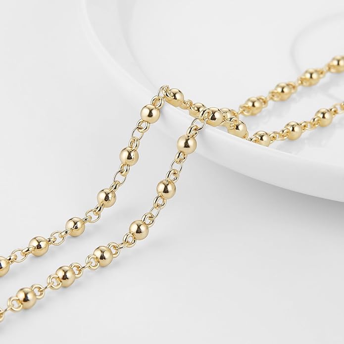 HZMAN 18K Gold Plated Brass Metal Bead Necklace - 60cm Hypoallergenic Lightweight Charming Jewelry Gift for Women