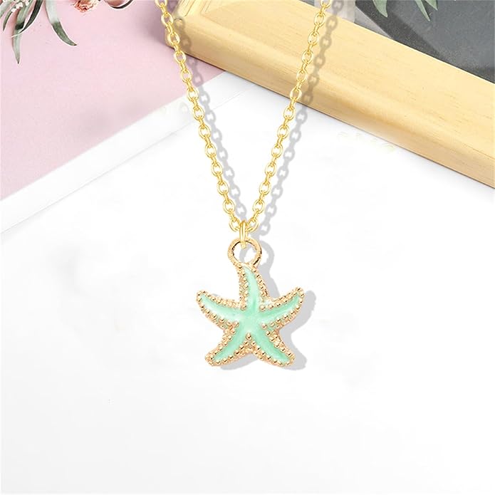 Dreuyet Starfish Necklaces for Women Dainty Alloy Enamel Ocean Starfish Pendant Necklaces Cute Tiny Summer Beach Necklace Jewelry Gifts for Best Friend