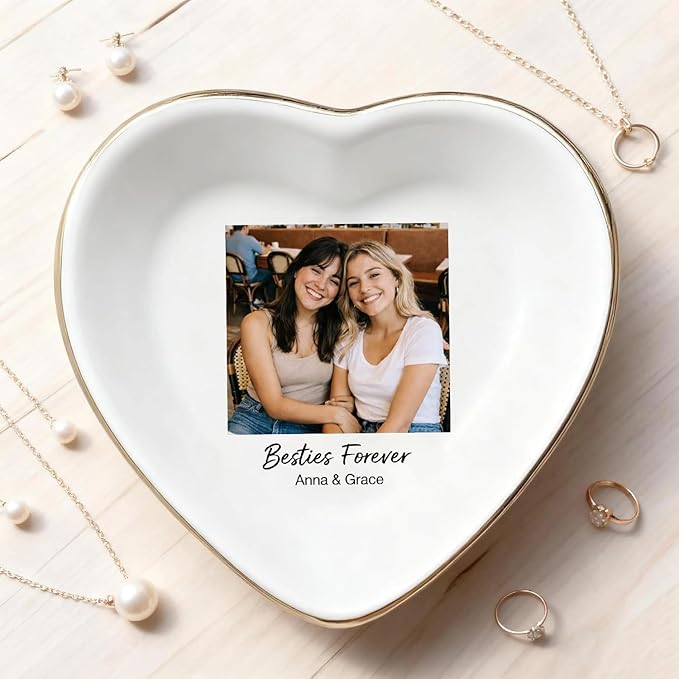 My4gifts Personalized Besties Photo Jewelry Dish, Sisters Jewelry Dish, Custom Besties Gifts, Bff Gifts, Friendship Gift, Best Friend Gift for Women, Custom Jewelrys Plate, Birthday, Christmas/6