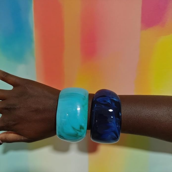 Acrylic Chunky Bangle Bracelets for Women, Irregular Acrylic Resin Bangle Geometric Cuff Wide Statement Jewelry Set