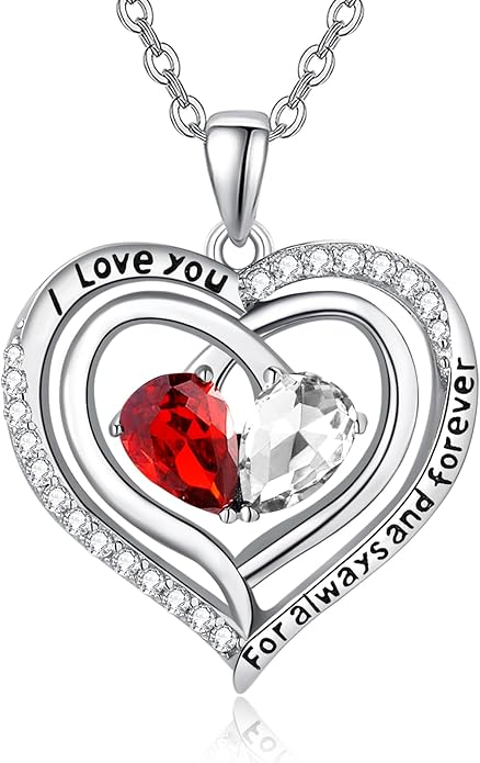 Valentine's Day Gifts for Wife 925 Sterling Silver Double Birthstone Pendant Necklaces I Love You for Always and Forever Necklace Anniversary Birthday Gifts for Wife Girlfriend Mom Her