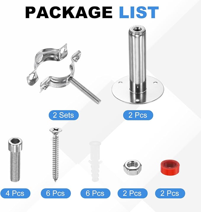 HARFINGTON 2 Set Wall Mount Ceiling Mount Pipe Supports 304 Stainless Steel - Image 3