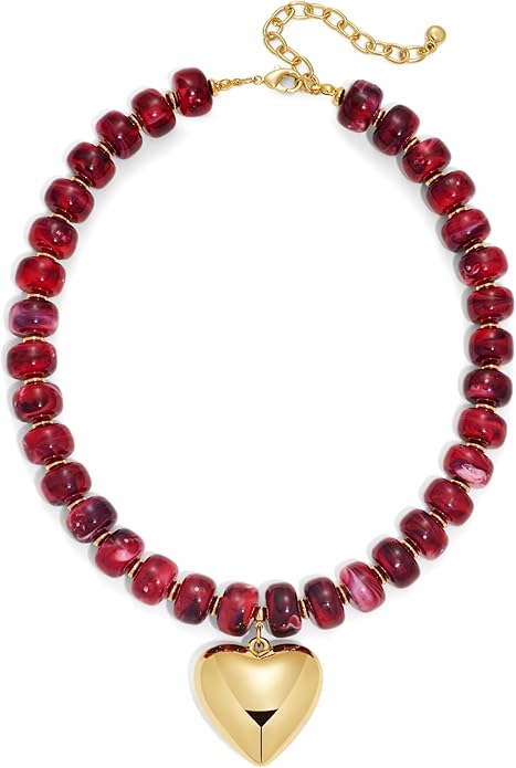 WOWORAMA Chunky Heart Necklaces for Women Colorful Resin Beaded Choker Necklace Gold Puffy Heart Statement Necklace Trendy Acrylic Choker Jewelry
