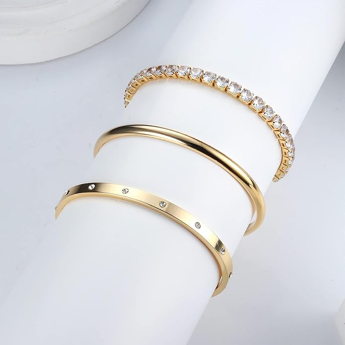 Fansilver 14K Gold Bracelets for Women Trendy Bangle Cuff Chain Bracelets Set Gold Plated Paperclip Bead Tennis Bracelet Chunky Gold Filled Bracelet Stack 3/4PCS