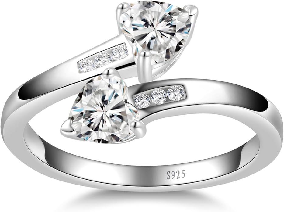 1CT Adjustable Women Heart Ring 925 Sterling Silver Birthstone Rings for Women Promise Ring for her Simulated Gemstone Statement Stackable Band Width 2mm Open Size 5~9