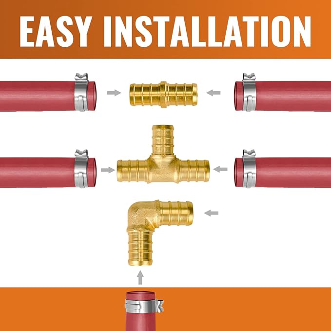 1/2" PEX Fittings, SUNGATOR 45-PCS 1/2 Inch PEX Fitting Kit, Brass | 15 Each Tee - Image 7