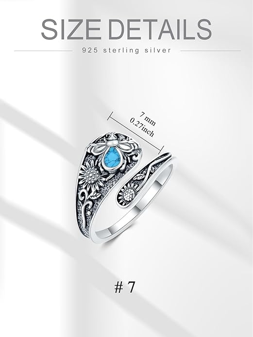 JKR Turquoise Spoon Rings for Women Sterling Silver Vintage Antique Thumb Ring Boho Jewelry Anniversary Birthday Gift for Wife Her Mom