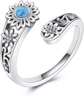 VONALA Dragonfly/Butterfly/Tree of Life/Sunflower Ring for Women 925 Sterling Silver Adjustable Turquoise Ring Flower Antique Jewelry Gifts