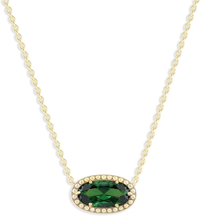 Belacqua Gemstone Necklace in 14K Gold Plated Sterling Silver, Oval Pendant Size 6 * 12mm, 15" Cable Chain with 2" Extender, Spring Ring Clasp, Dainty Birthstone Necklace for Women, Gift Box Included