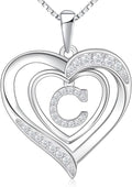 RIVIKO Heart Initial Necklace for Women, 925 Sterling Silver Letter Pendant,Personalized Charm Alphabet Jewelry Valentines Mother's Day Anniversary Christmas Birthday Gifts for Women Her Mom Wife