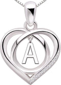 ALOV Jewelry Sterling Silver Initial Letter Alphabet Love Heart Cubic Zirconia Pendant Necklace