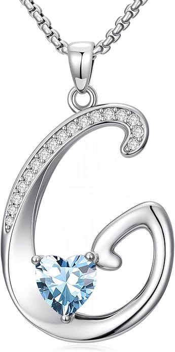 Valentines Day Gifts for Women Alphabet A to Z Initial Birthstone Pendant Necklaces for Women - 18k White Gold Plated Personalized Name Jewelry Valentine Mothers Day Birthday Gifts for Women Her Girlfriend