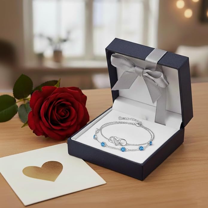 Prismata Infinity Birthstone Charm Link Bracelet 925 Sterling Silver Adjustable 12 Months Birthstone Infinity Bracelet Birthday Jewelry Gifts for Women Mom Her,with 7"+2" chain