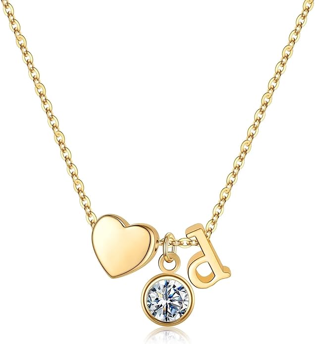 Ursilver Initial Birthstone Necklace for Women - Heart Initial Birthstone Pendant Necklace Personalized Gifts Birthday Gifts for Women