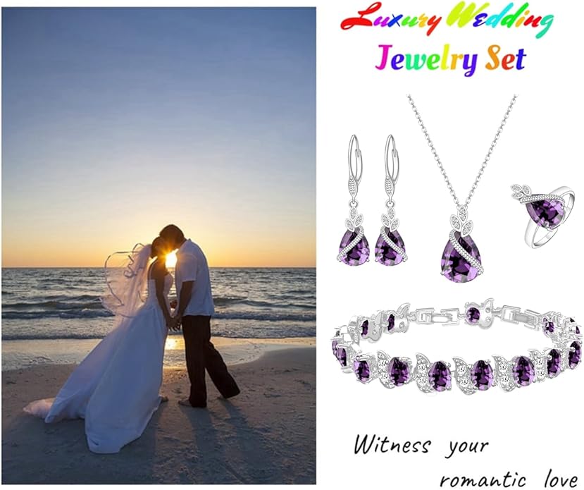 LMXXVJ Jewelry Set for Women,Teardrop Cubic Zirconia Necklace Earrings Adjustable Ring Bracelet Jewelry Set Formal Jewelry Gift