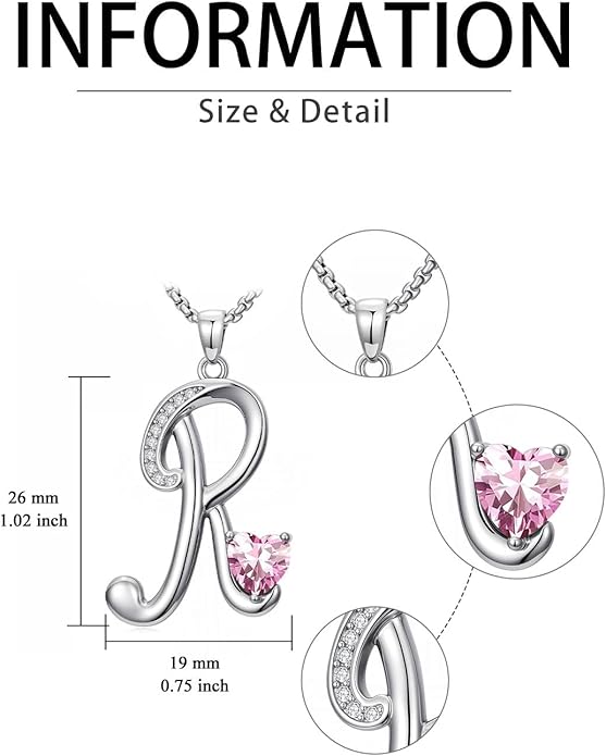 Valentines Day Gifts for Women Alphabet A to Z Initial Birthstone Pendant Necklaces for Women - 18k White Gold Plated Personalized Name Jewelry Valentine Mothers Day Birthday Gifts for Women Her Girlfriend
