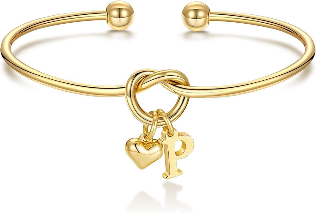 M MOOHAM Valentines Gifts for Her Teen Girls - Knot Initial Bracelets for Women Bridesmaids Proposal Gift Bridesmaid Gift Heart Initial Bracelet Friendship Bracelets Valentines Gifts for Women Sister