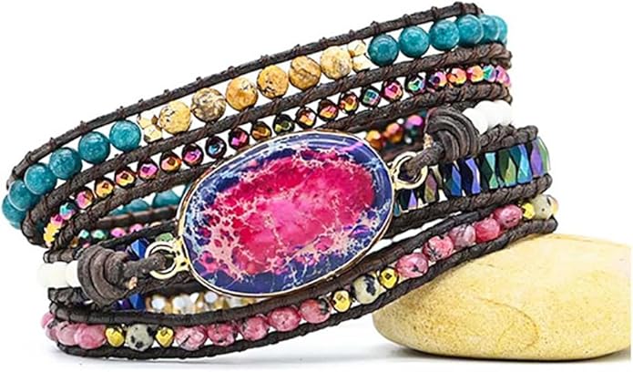 ZOSOJONA Women Wrap Bracelets Boho Natural Stone Jasper Turquoises Strand Bracelet Jewelry Collection