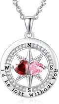 Compass Necklace for Women, Exquisite S925 Valentines Day Anniversary Birthday Gifts for Wife Her Double Birthstone Pendant Jewelry ‘I'd be Lost Without You’
